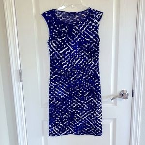 Purple, black and white dress.